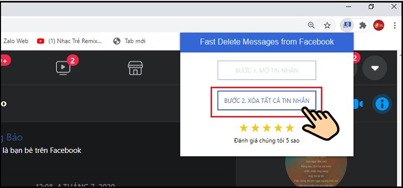 Chọn Bước 2. X&Oacute;A TẤT CẢ TIN NHẮN