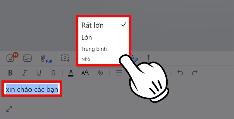 Chọn kích cỡ chữ mà bạn muốn