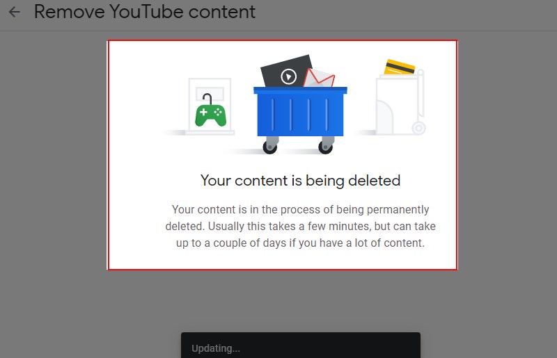 Xem th&ocirc;ng b&aacute;o Your content is being deleted