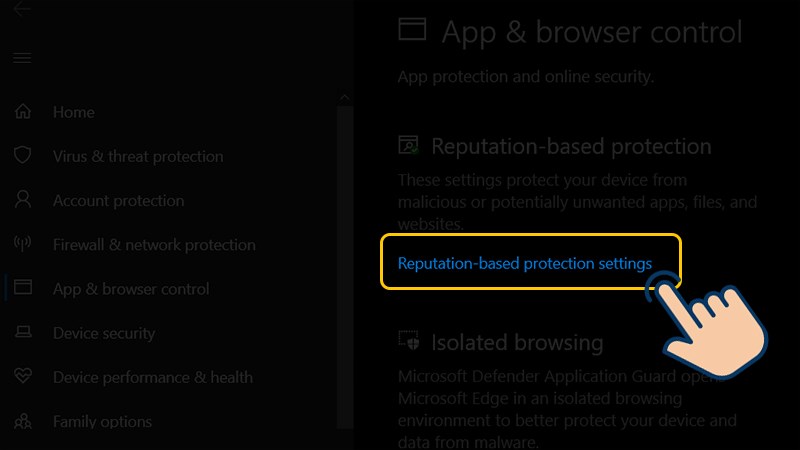 Nhấn vào dòng Reputation-based protection settings