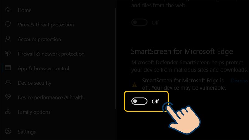Gạt nút sang Off để tắt SmartScreen 