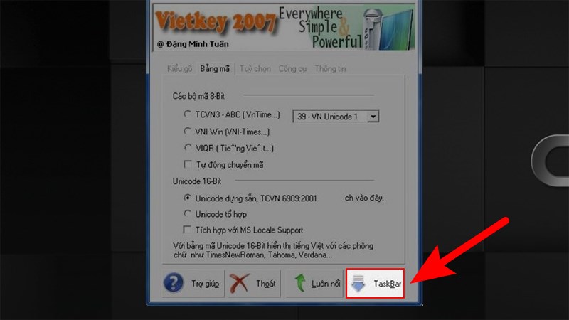 Click vào Taskbar để cho Vietkey chạy ẩn đi trên thanh Taskbar của bạn và thực hiện gõ tiếng Việt có dấu trên máy tính
