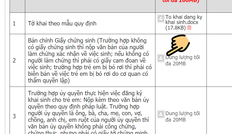 Tải l&ecirc;n file ảnh chụp bản ch&iacute;nh giấy chứng sinh