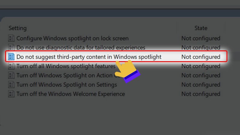 Nhấn đúp vào Do not suggest third-party content in Windows spotlight