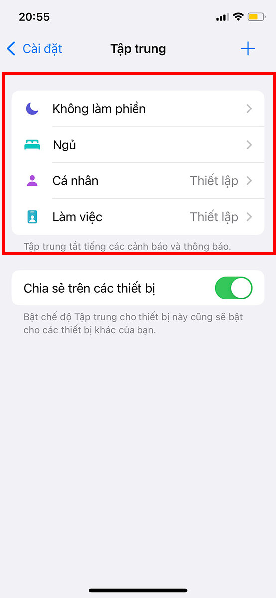 Bạn có thể thực hiện tương tự với các tuỳ chọn khác bên dưới 