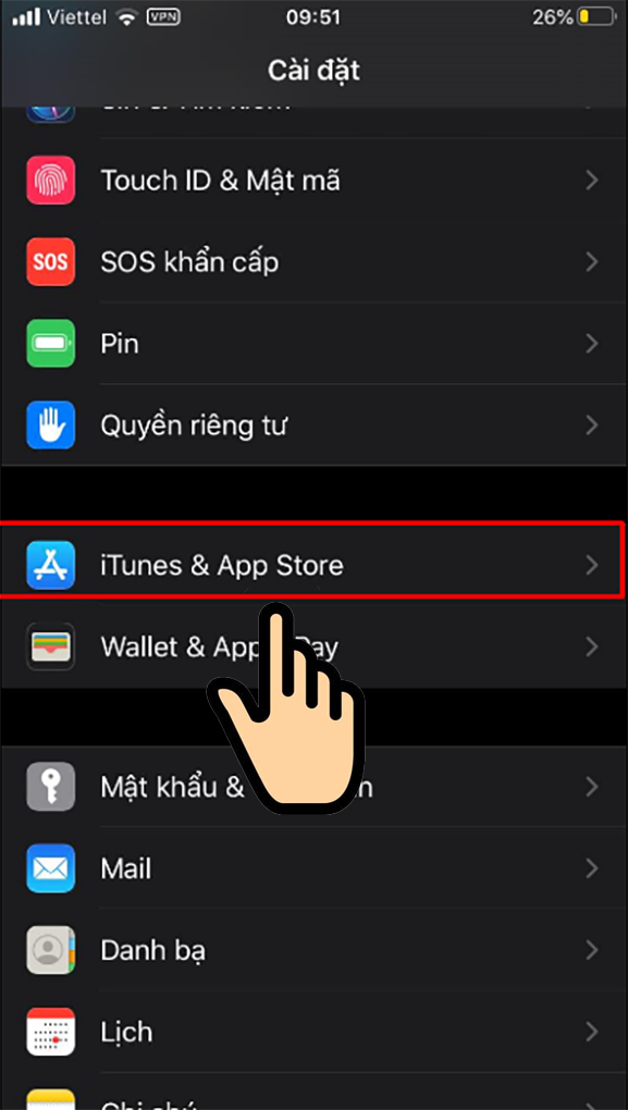 chọn mục iTunes & App Store.