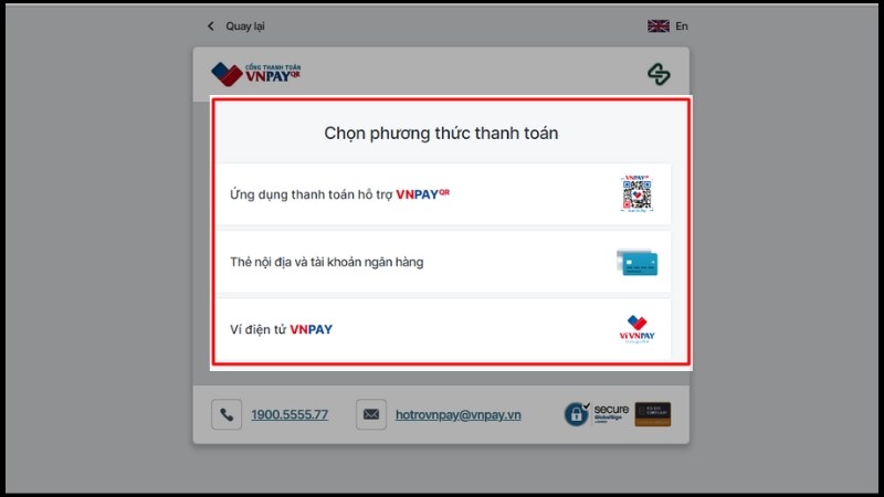 Chọn 1 trong 3 phương thức thanh to&aacute;n