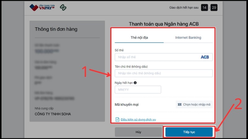 Chọn&nbsp;Thẻ nội địa v&agrave; t&agrave;i khoản ng&acirc;n h&agrave;ng&nbsp;> Chọn ng&acirc;n h&agrave;ng của bạn > Điền c&aacute;c th&ocirc;ng tin m&agrave; trang web y&ecirc;u cầu để thực hiện thanh to&aacute;n > Chọn tiếp tục để thực hiện thanh to&aacute;n