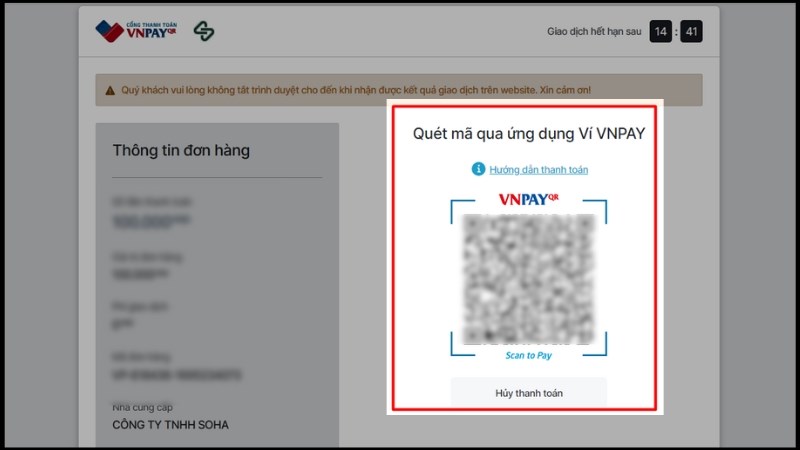 Chọn&nbsp;V&iacute; điện tử VNPay: Xuất hiện QR thanh to&aacute;n > Bạn thực hiện qu&eacute;t QR code bằng VNPay để thanh to&aacute;n