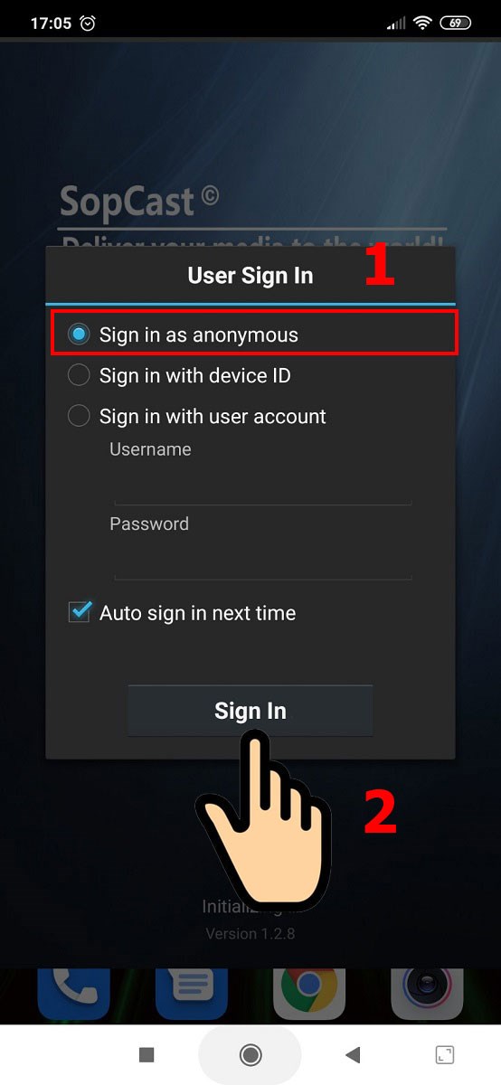 Chọn Sign in as anonymous, bấm Sign In