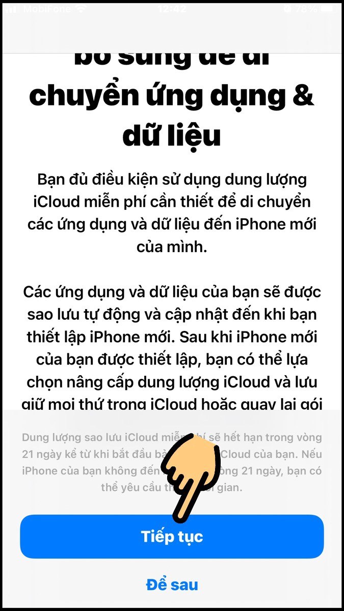 Nhấn Tiếp tục