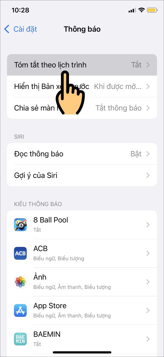Chọn mục T&oacute;m tắt theo lịch tr&igrave;nh