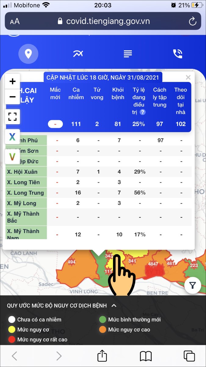 Nhấn vào từng khu vực để xem tình hình dịch bệnh Covid-19