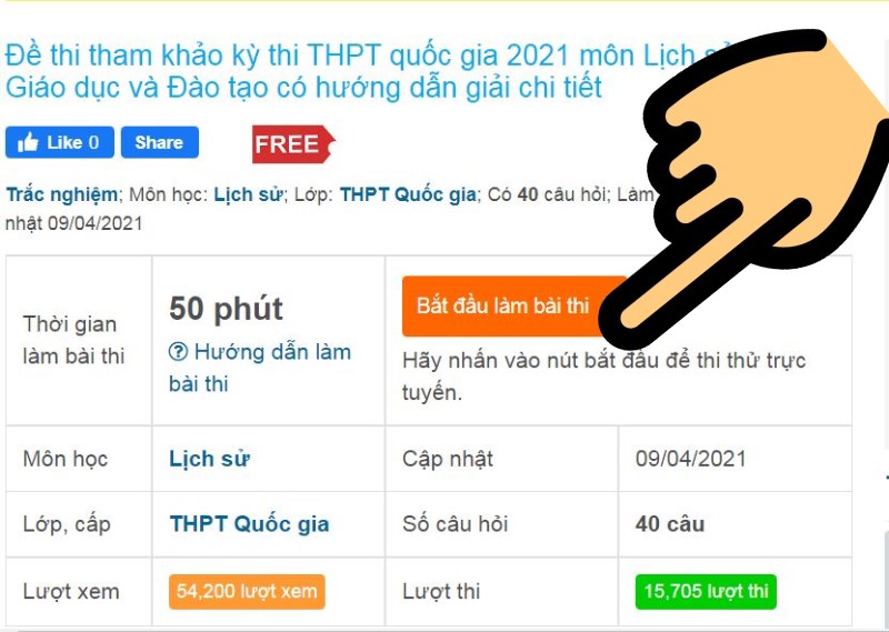 Nhấn nút Bắt đầu làm bài thi