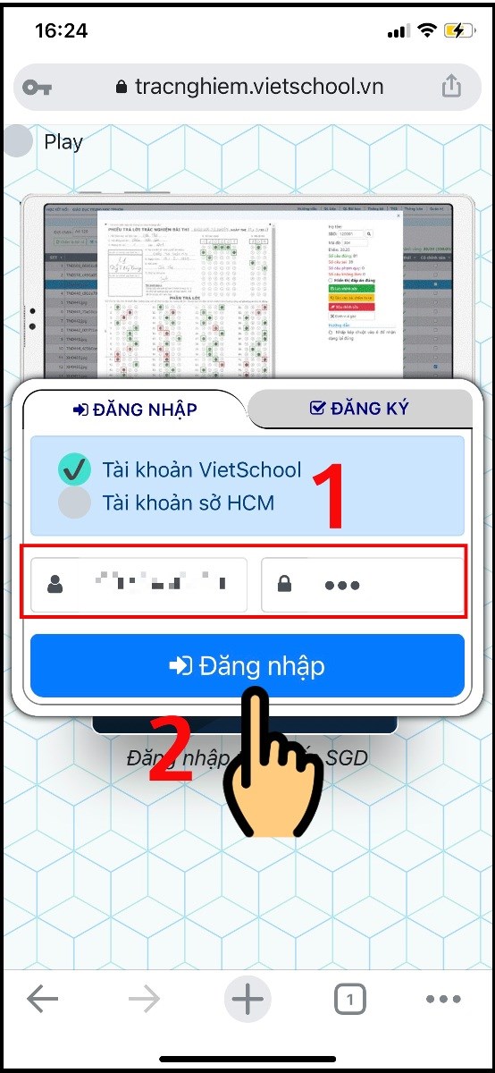 Nhập số điện thoại và mật khẩu rồi nhấn nút Đăng nhập