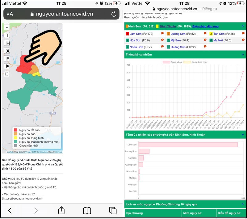 Bấm chọn v&ugrave;ng cấp X&atilde; tr&ecirc;n bản đồ để xem chi tiết hơn tới c&aacute;c th&ocirc;n