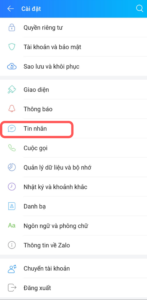 Mở mục Tin nhắn