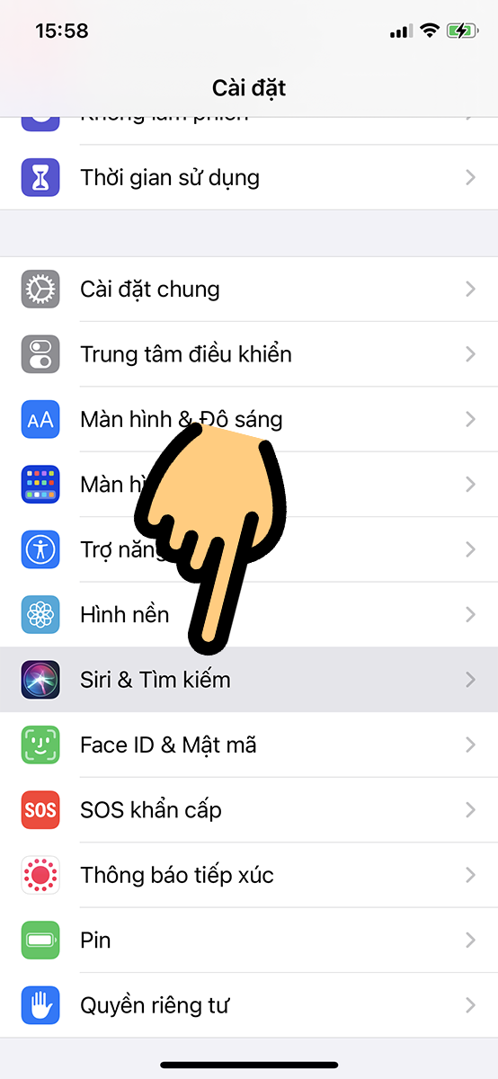 chọn Siri v&agrave; T&igrave;m kiếm