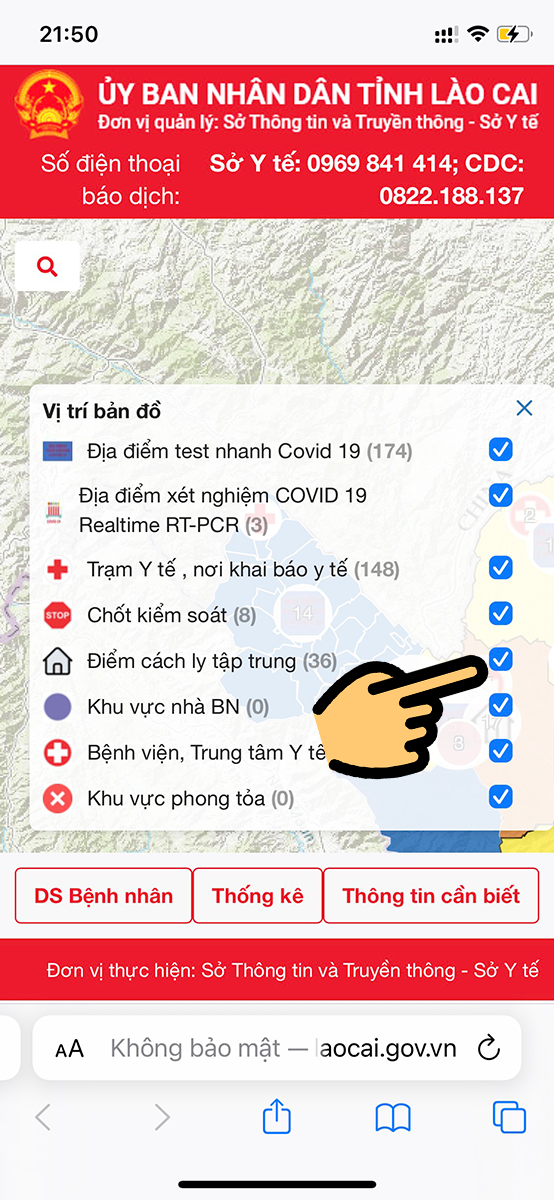 Nhấn mục 3 gạch ngang để hiển thị các địa điểm