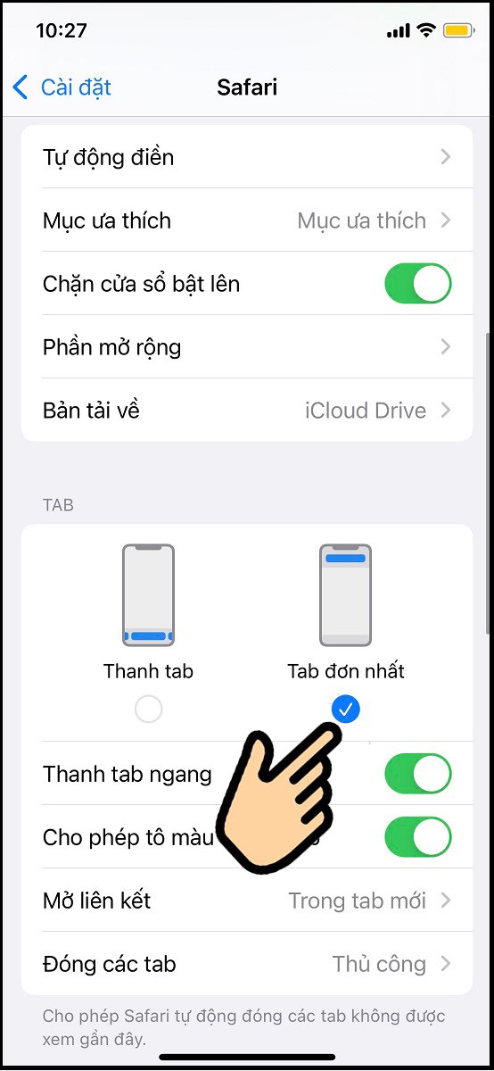 Trong khung TAB, nhấn chọn Tab đơn nhất