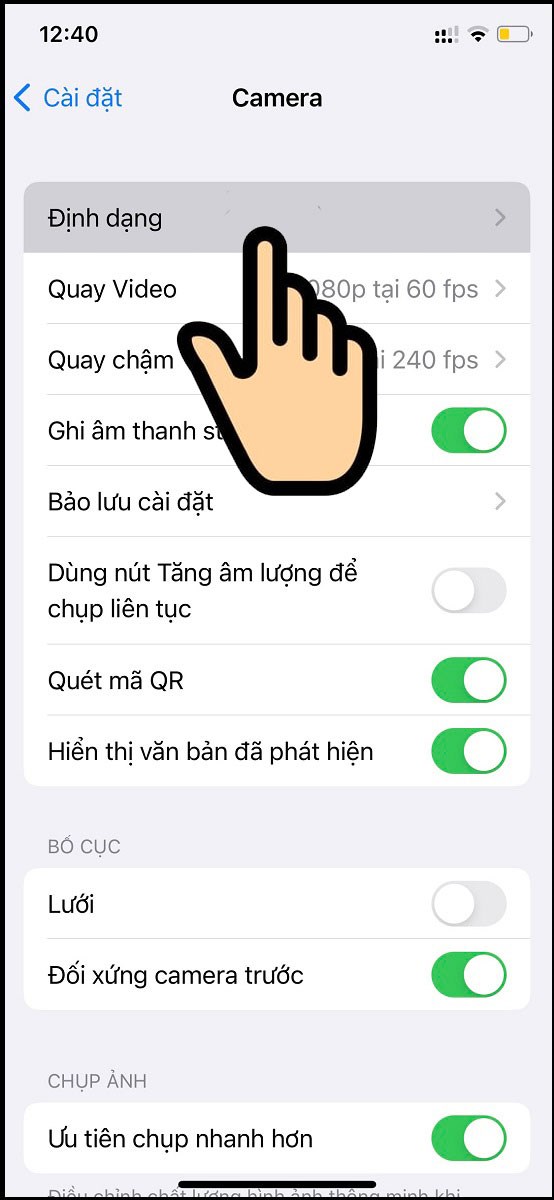 Tiếp theo chọn Định dạng