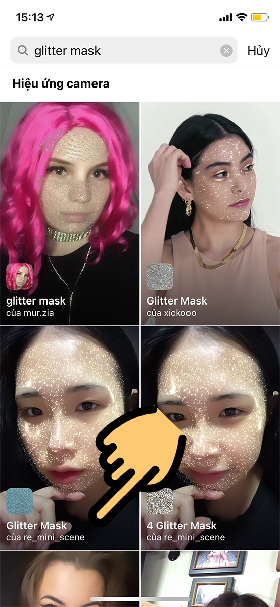 nhập tìm kiếm từ glitter mask