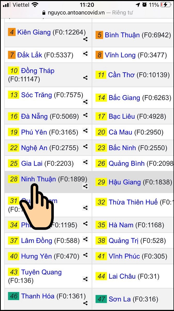 Bấm chọn Ninh Thuận để xem v&ugrave;ng xanh, x&ugrave;ng đỏ c&aacute;c v&ugrave;ng trong tỉnh