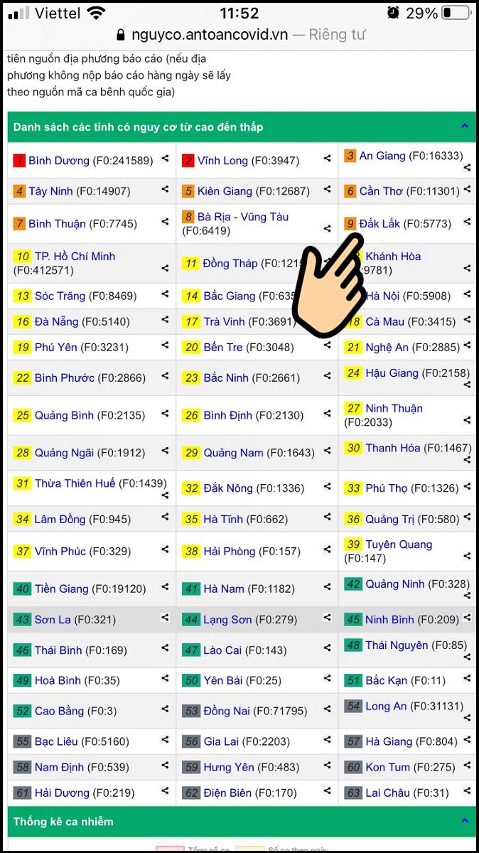 Bấm chọn Đắk Lắk để xem v&ugrave;ng xanh, x&ugrave;ng đỏ c&aacute;c v&ugrave;ng trong tỉnh