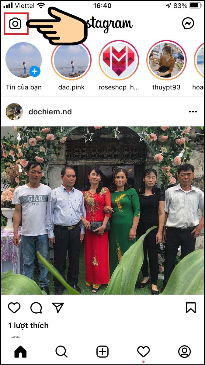 Bấm v&agrave;o biểu tượng Camera