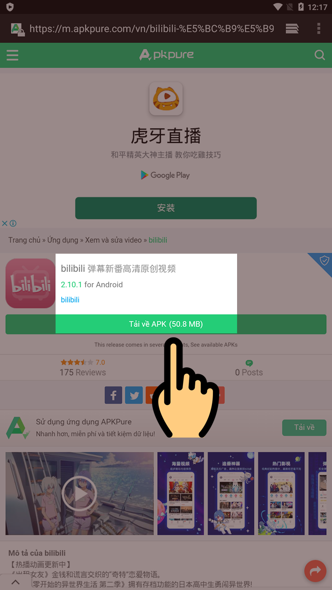 nhấn vào mục Tải về APK