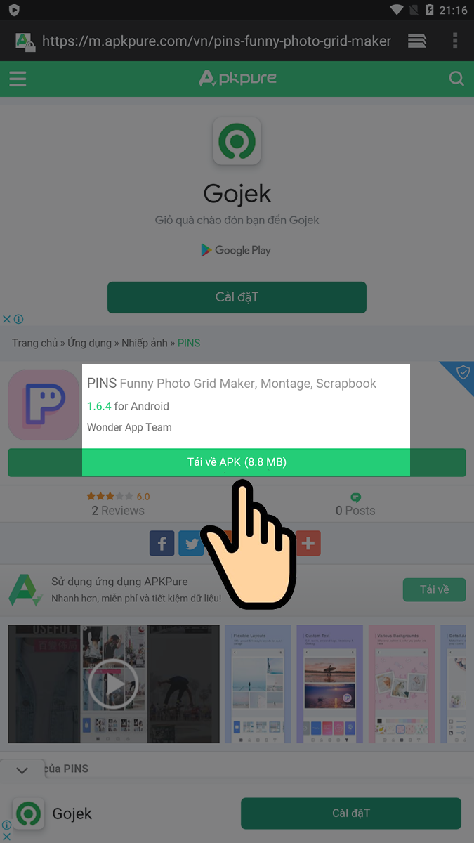nhấn v&agrave;o mục Tải về APK