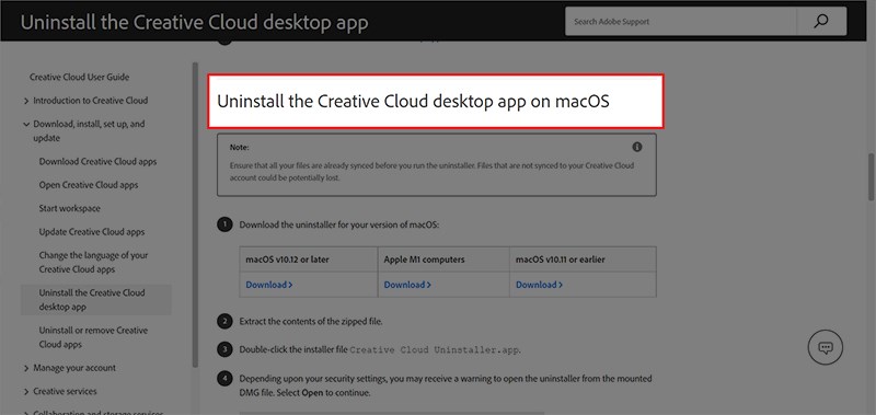 Uninstall the Creative Cloud