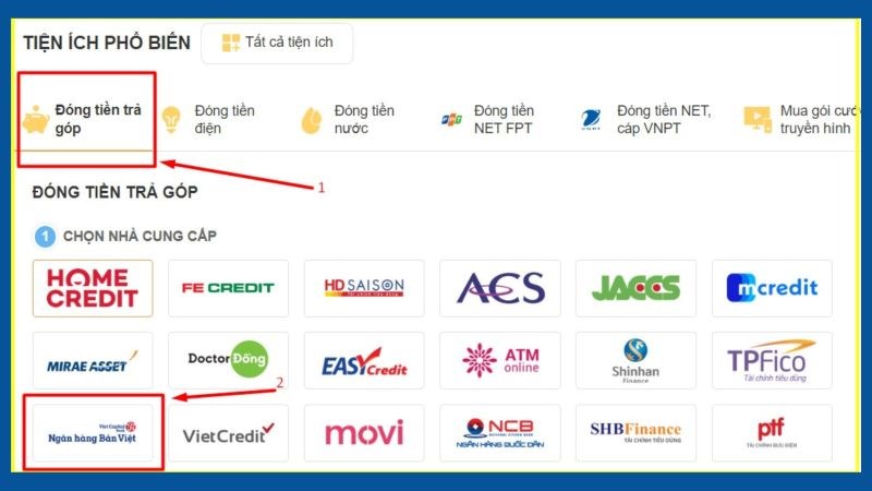 Thanh to&aacute;n khoản vay online tại ng&acirc;n h&agrave;ng Bản Việt tr&ecirc;n website thegioidiong.com (bước 1)