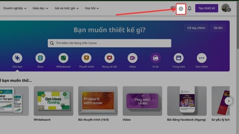 Chọn biểu tượng b&aacute;nh răng để v&agrave;o c&agrave;i đặt