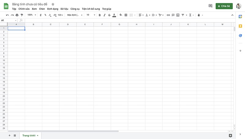 Giao diện bảng tính trống mới Giao diện bảng tính trống mới