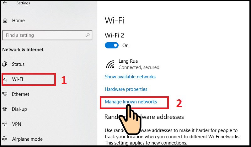 Chọn Manage known networks Chọn Manage known networks