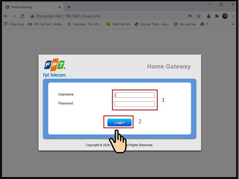 Điền thông tin Username và Password Điền thông tin Username và Password