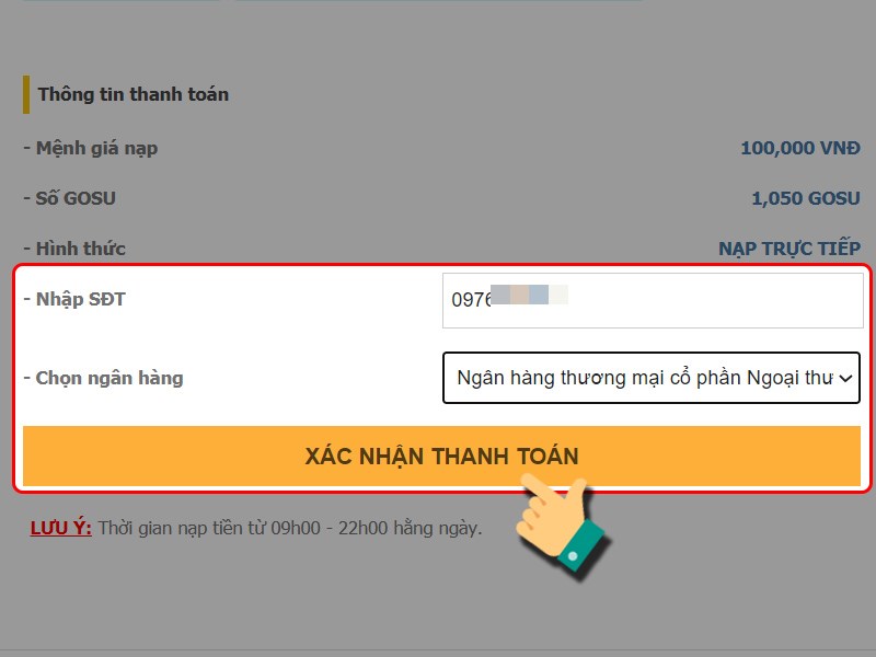 Nhập số điện thoại, chọn ng&acirc;n h&agrave;ng