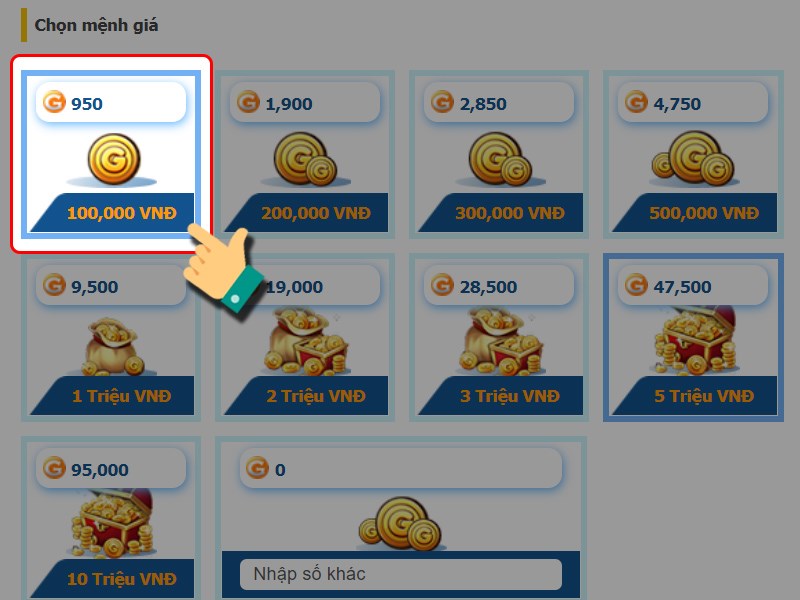 Chọn g&oacute;i muốn nạp