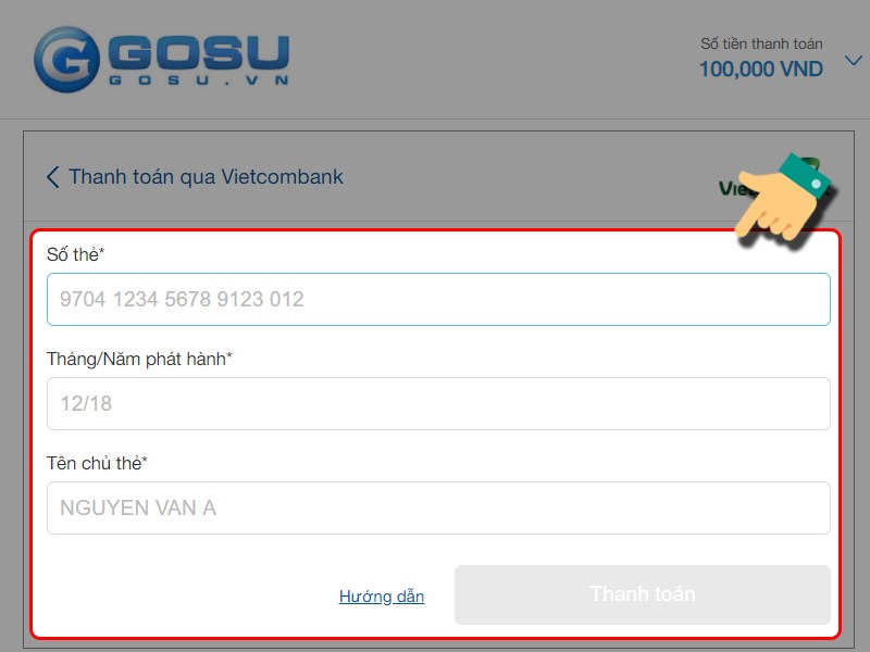 Nhập th&ocirc;ng tin thẻ để thanh to&aacute;n