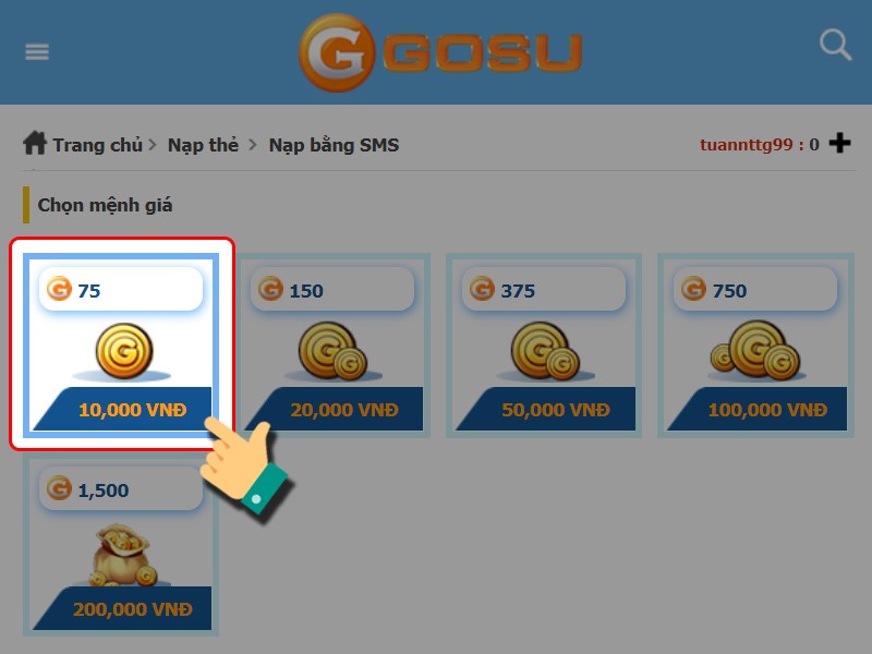 Chọn g&oacute;i nạp