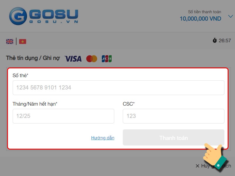 Điền th&ocirc;ng tin thẻ để thanh to&aacute;n