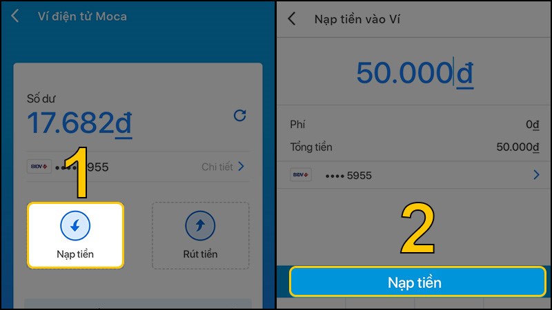 Nạp tiền vào ví Moca