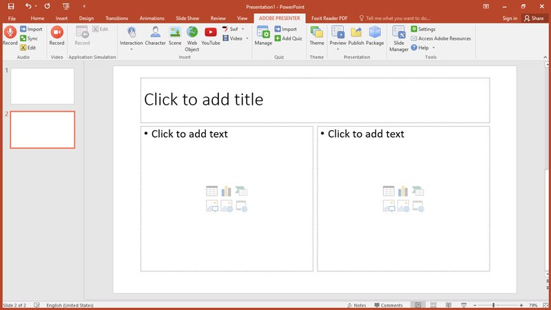 Adobe Presenter đ&atilde; được hiển thị