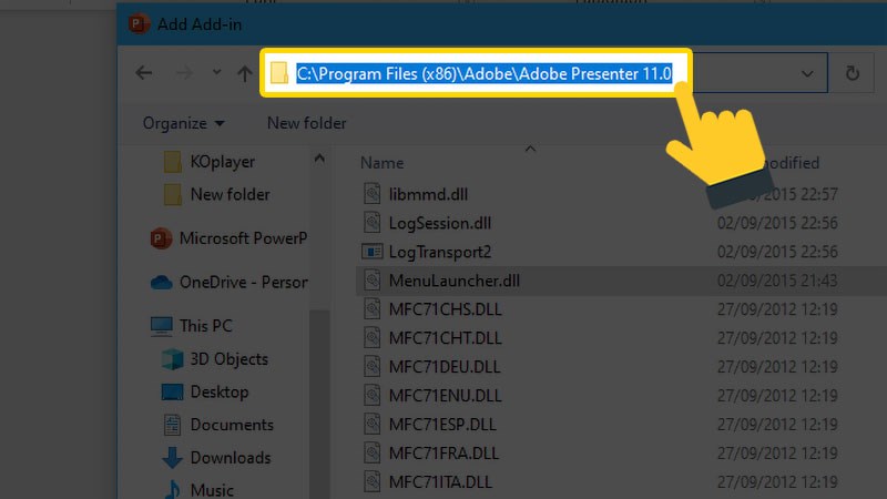Đến thư mục chứa file khởi động Adobe Presenter