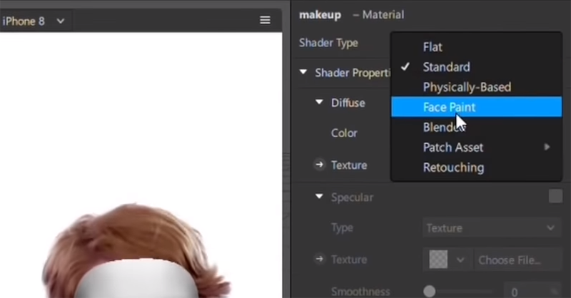 Shader Type > bạn chọn Face Paint