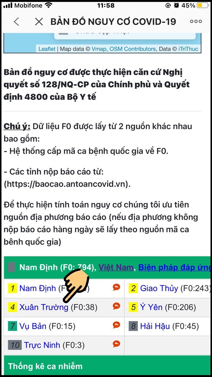 Chọn huyện muốn xem chi tiết tình hình Covid-19