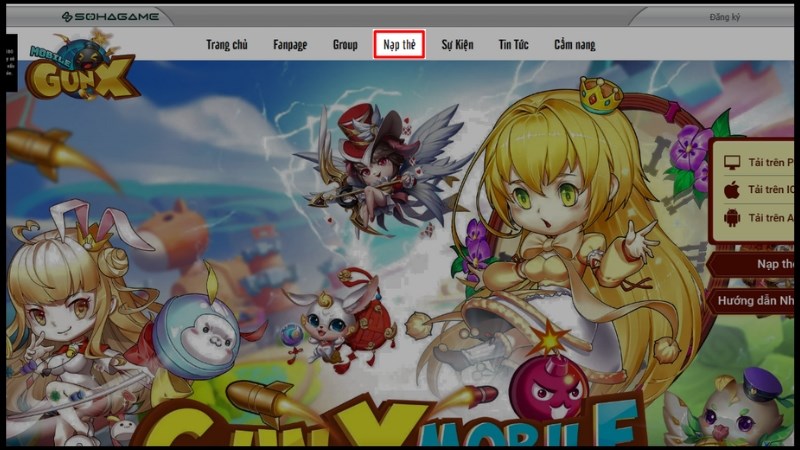 Bước 1:&nbsp;V&agrave;o trang chủ Gun X Mobile > Chọn&nbsp;Nạp thẻ&nbsp;> Bạn sẽ được chuyển qua trang web của SohaGame.