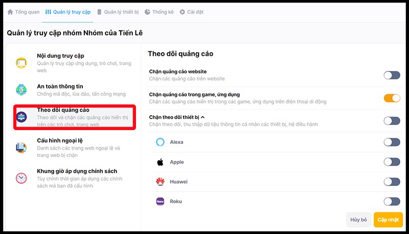 Chọn Theo dõi quảng cáo Chọn Theo dõi quảng cáo