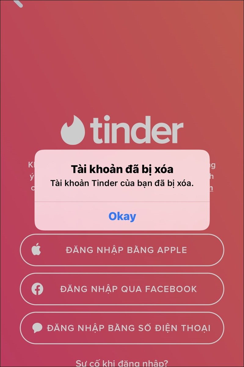 Xóa tài khoản Tinder hoàn tất